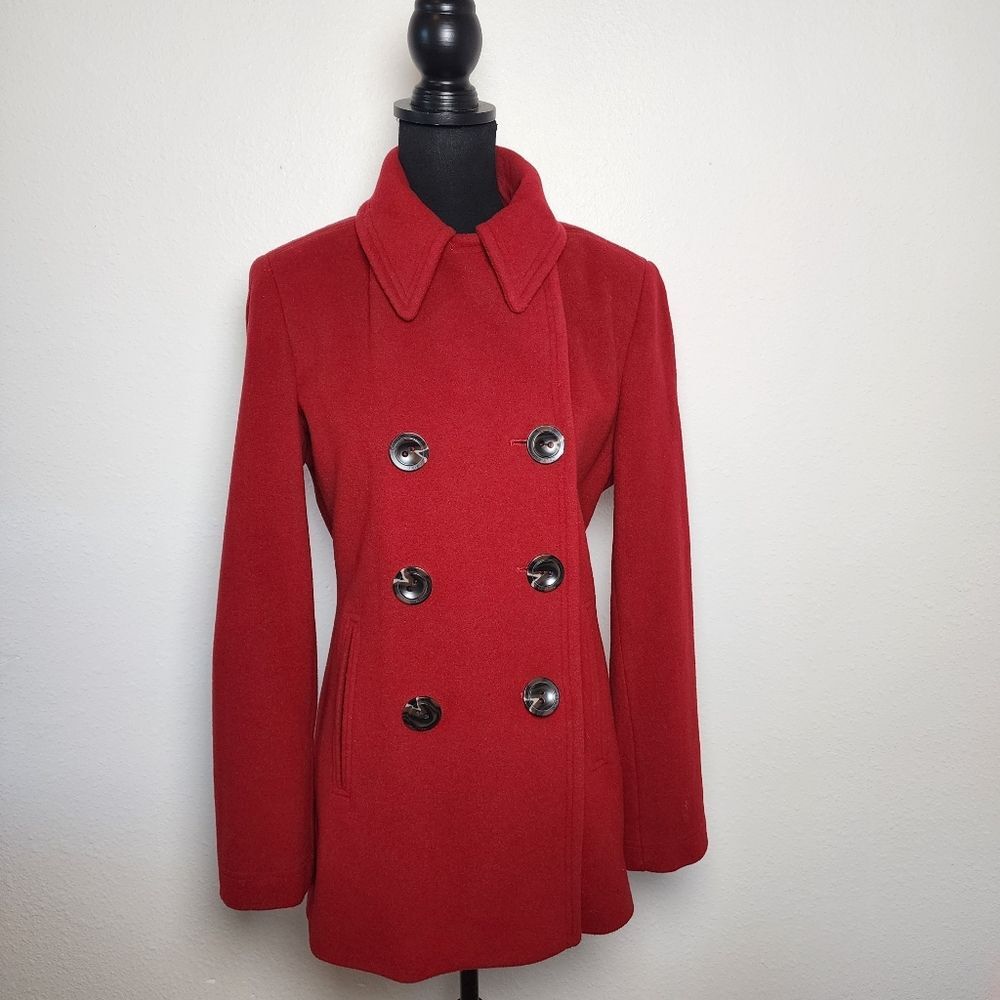 Calvin Klein Red Wool Cashmere Blend Double Breasted Peacoat Women's Size 6